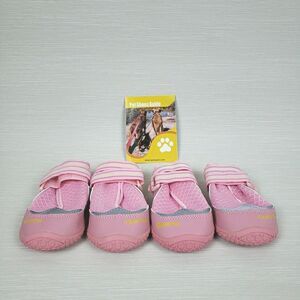 Qumy Pet Dog Shoes Size 4 Pink Hook & Loop Closure Tread Sole w/ Guide